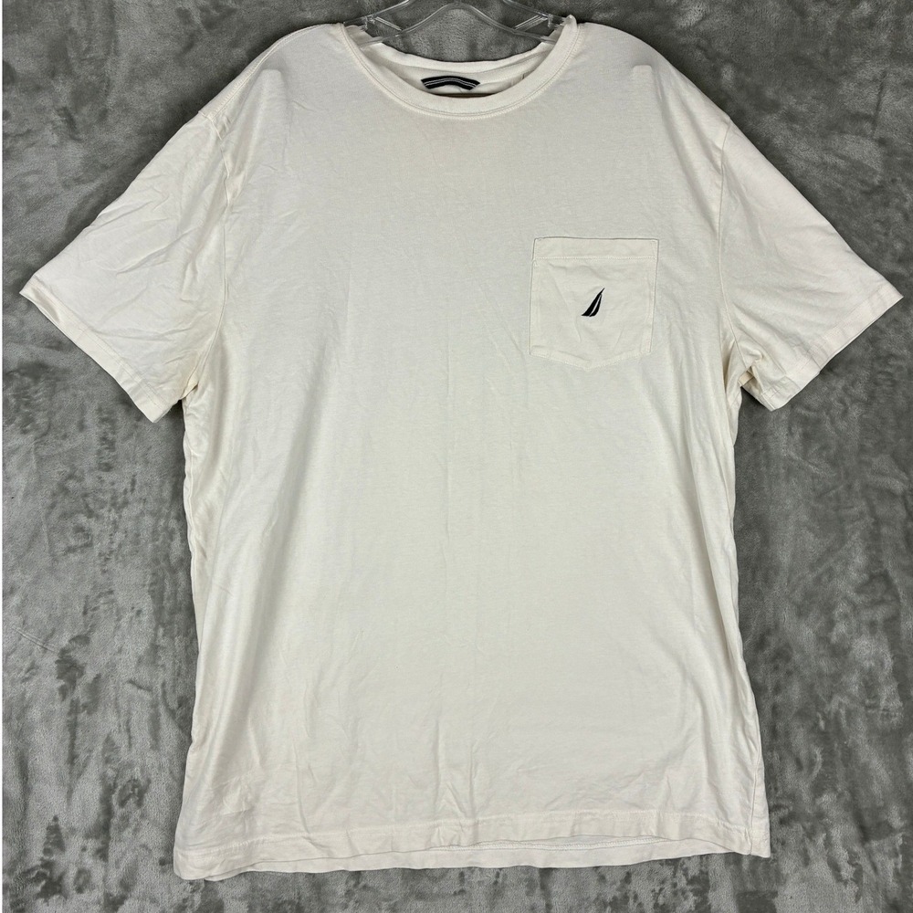 Nautica Mens Performance Tee XL Cream Off White Pocket Short Sleeve T-Shirt Logo